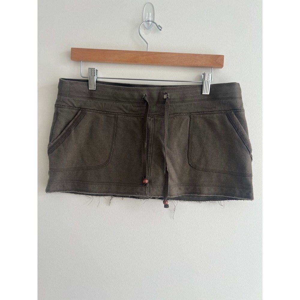 Y2K Low Rise Micro Mini Skort Olive Green Beaded Drawstring Vintage 2000s L